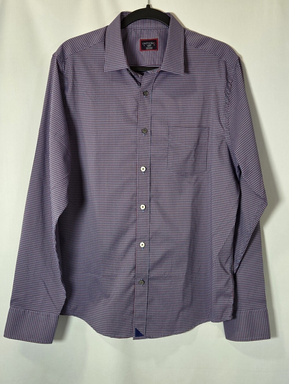 UNTUCKit Men’s Long Sleeve Button Down Shirt - Purple Blue Micro Check - Size L